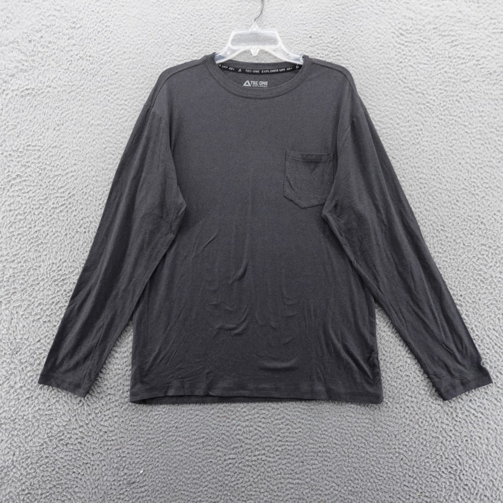 TEC ONE Explorer Long Sleeve Pocket T Shirt Mens Medium Gray UPF 40+ Wicking NEW